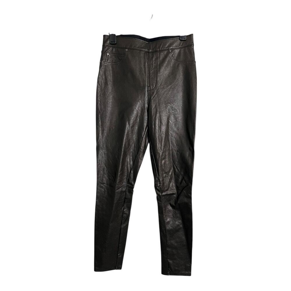 Spanx Pleather Pants Faux Leather Medium Leggings Goth Black Punk Rock Biker